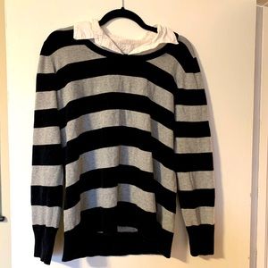 Long sleeved striped sweater with faux collar